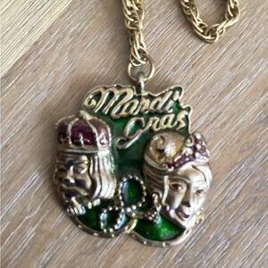 Mardi Gras Pendant Necklace with Green and Gold Accents